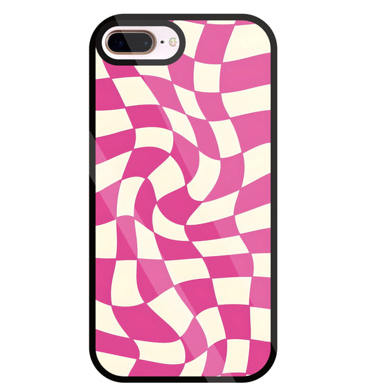Pink And Off White Illusion Pattern Glass Case For Apple iPhone 8 +