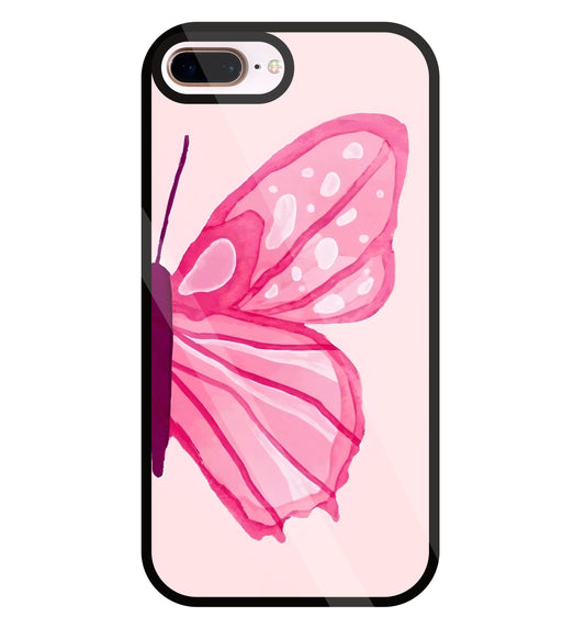 Pink ButterFly Art Glass Case For Apple iPhone 8 +