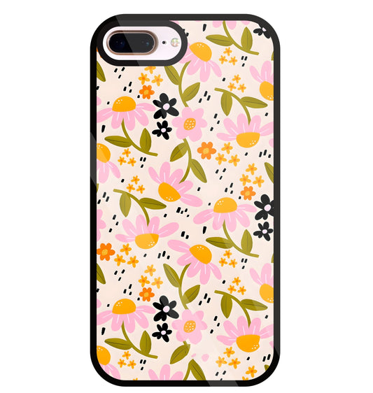 Pink And Yellow Flowers Glass Case For Apple iPhone 8 +