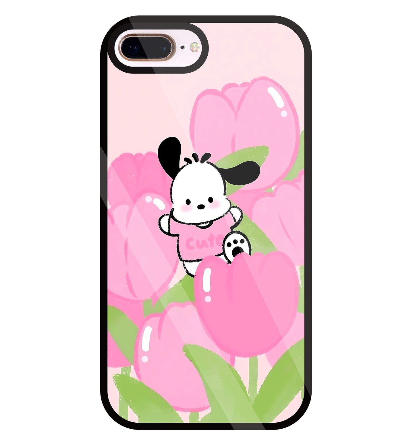 Pochacco Puppy And Rose Glass Case For Apple iPhone 8 +