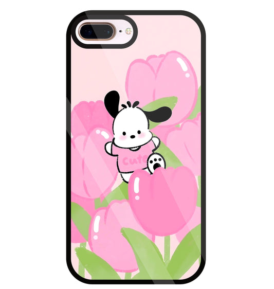 Pochacco Puppy And Rose Glass Case For Apple iPhone 8 +