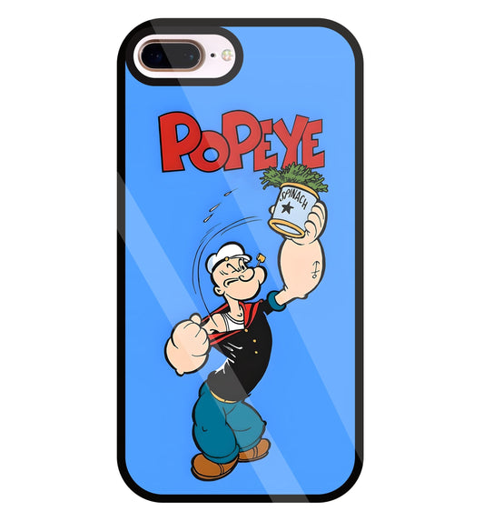 Popey In Blue Glass Case For Apple iPhone 8 +