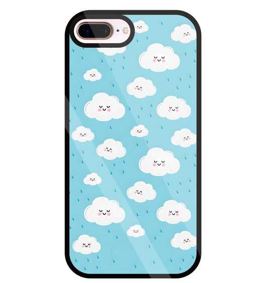 Smile Clouds With  Rain Glass Case For Apple iPhone 8 +