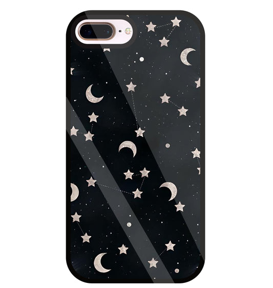 Star And Hulf Moon Space Glass Case For Apple iPhone 8 +