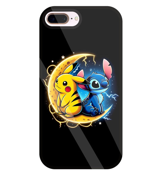 Stitch and Pikachu Moon Glass Case For Apple iPhone 8 +
