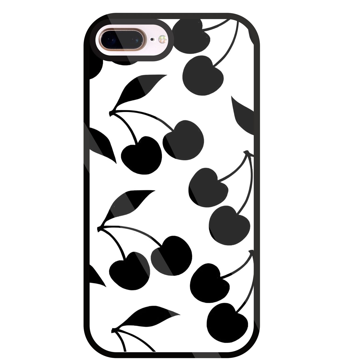 White With Black Cherry Glass Case For Apple iPhone 8 +