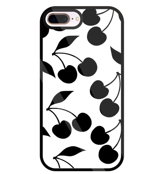 White With Black Cherry Glass Case For Apple iPhone 8 +
