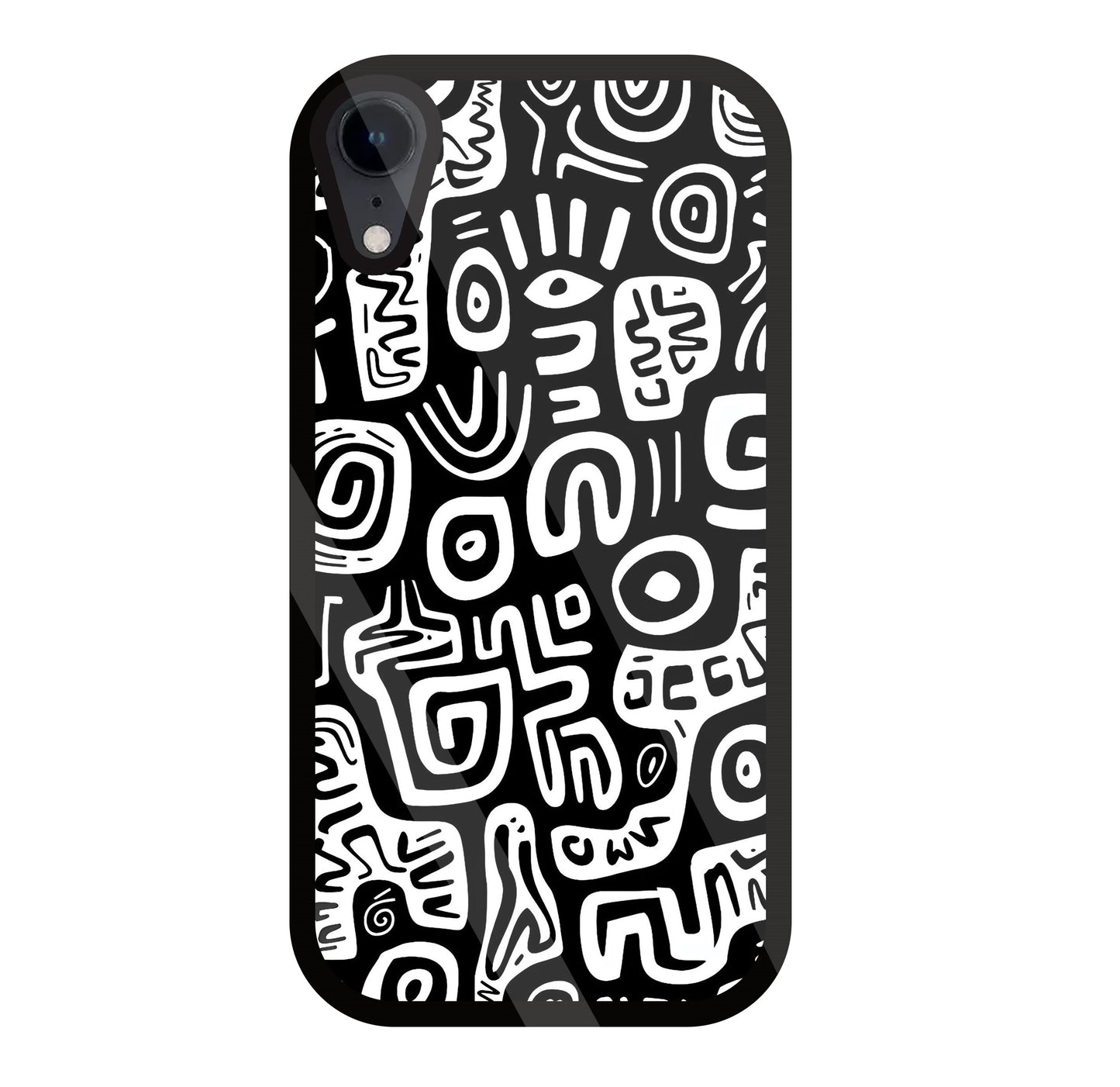 Black And White Doodle Art Glass Case For Apple iPhone Xr