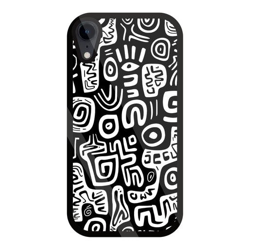 Black And White Doodle Art Glass Case For Apple iPhone Xr