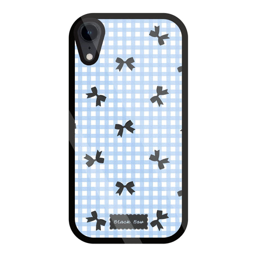 Black Ribbon With Check Pattern Glass Case For Apple iPhone Xr