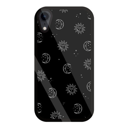 Black Sun With Moon Glass Case For Apple iPhone Xr