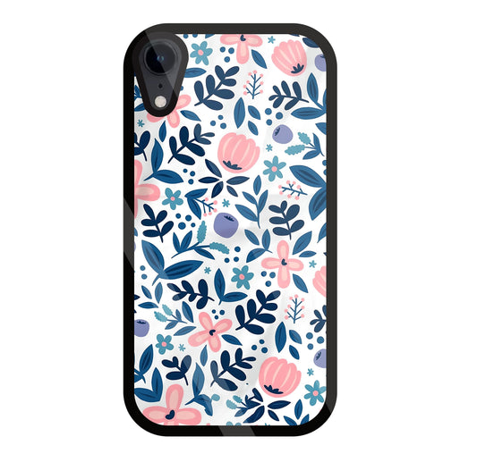 Blue- Pink Flower Pattern Glass Case For Apple iPhone Xr