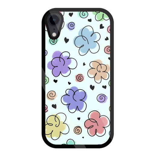 Cute Line Art Flowers Glass Case For Apple iPhone Xr