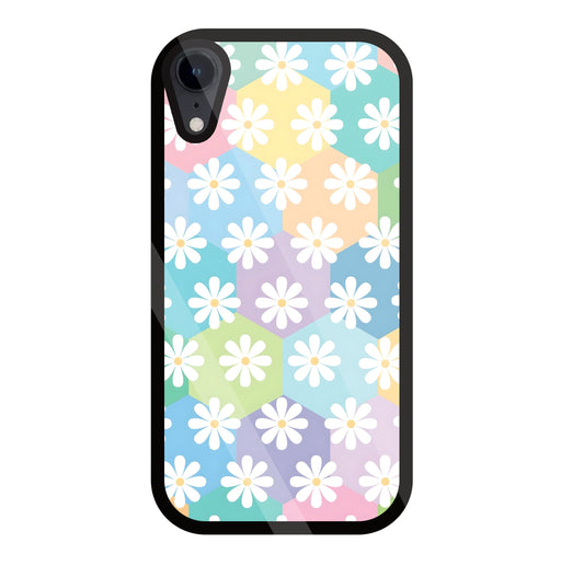 Hexagon Daisy Flower Glass Case For Apple iPhone Xr