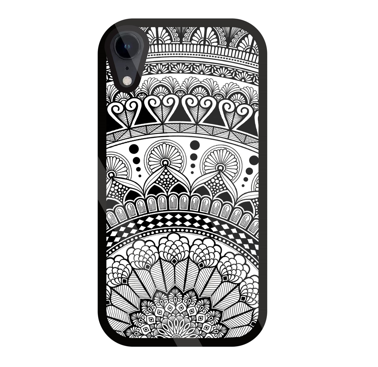 Mandala Pattern Black And White Glass Case For Apple iPhone Xr