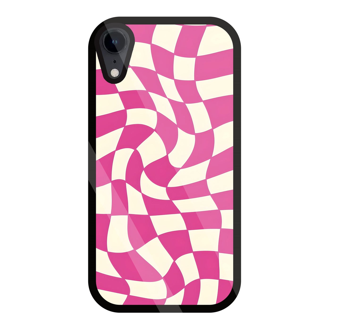 Pink And Off White Illusion Pattern Glass Case For Apple iPhone Xr