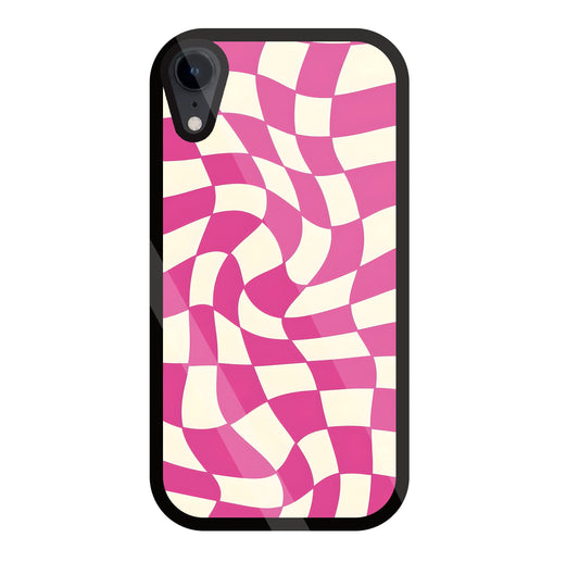 Pink And Off White Illusion Pattern Glass Case For Apple iPhone Xr