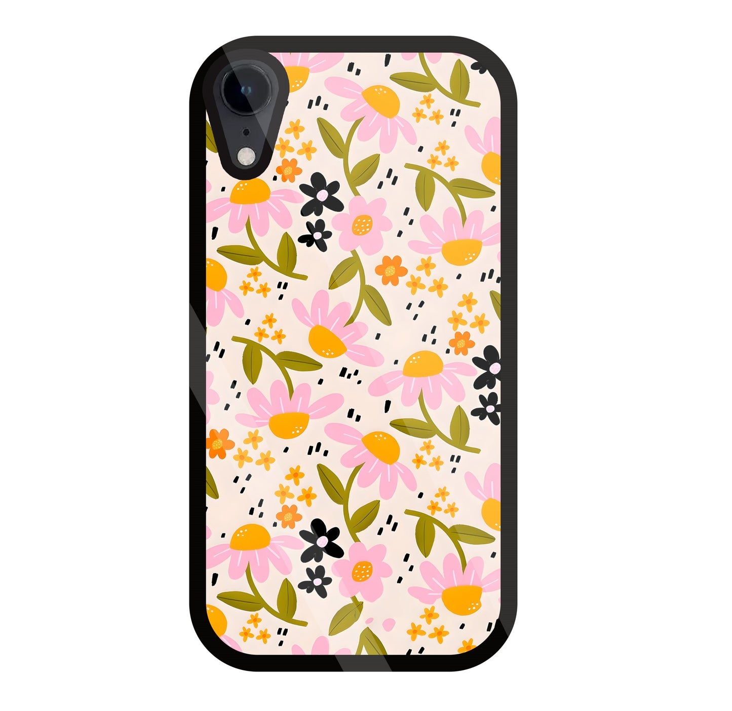 Pink And Yellow Flowers Glass Case For Apple iPhone Xr