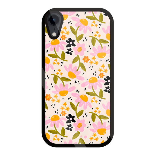 Pink And Yellow Flowers Glass Case For Apple iPhone Xr