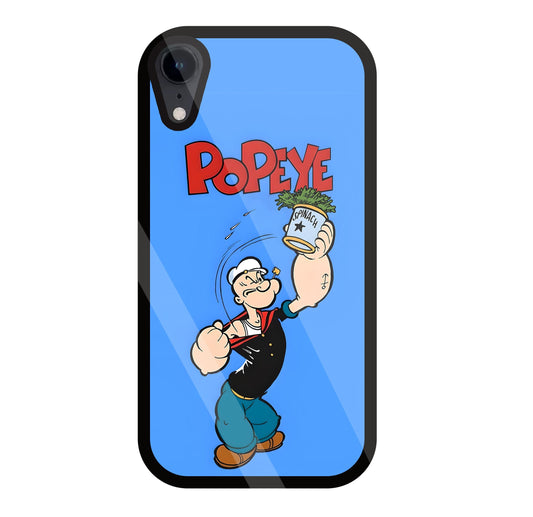 Popey In Blue Glass Case For Apple iPhone Xr