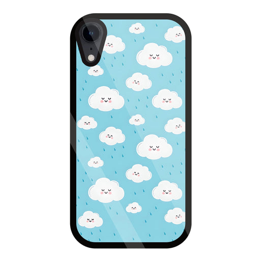 Smile Clouds With  Rain Glass Case For Apple iPhone Xr
