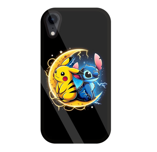 Stitch and Pikachu Moon Glass Case For Apple iPhone Xr