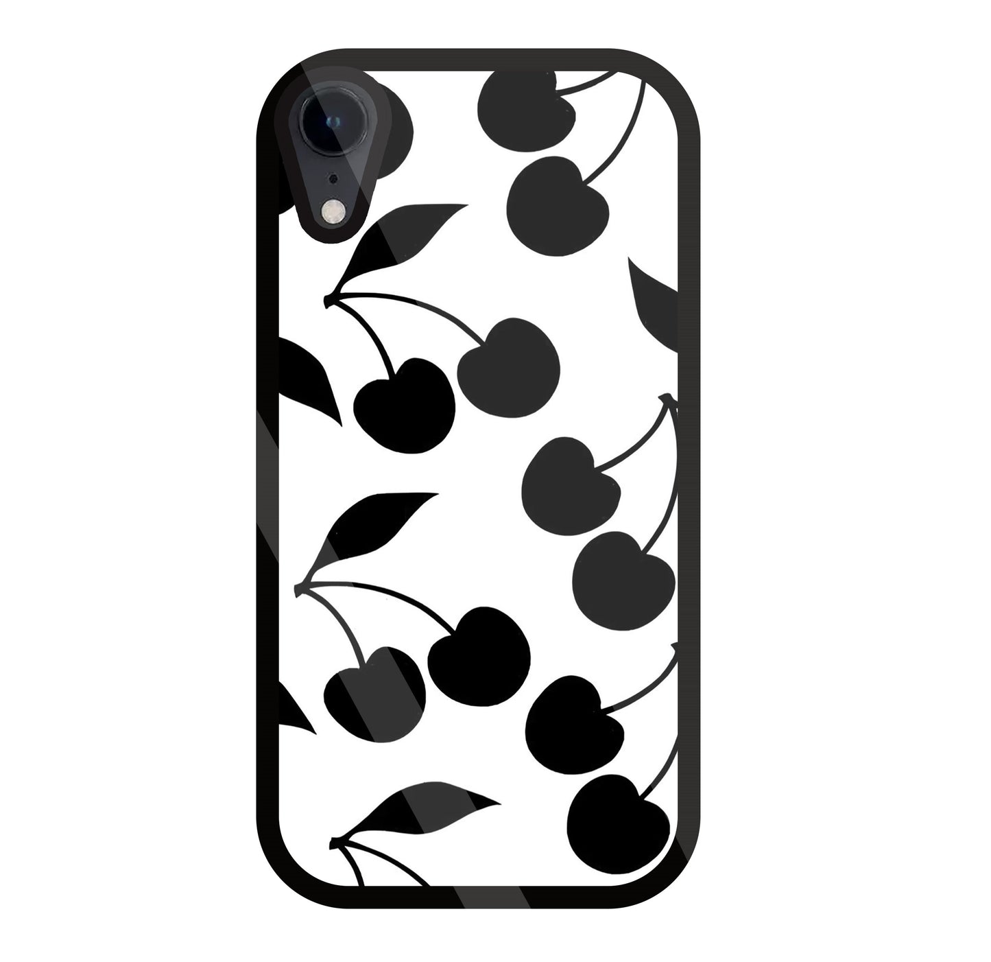 White With Black Cherry Glass Case For Apple iPhone Xr