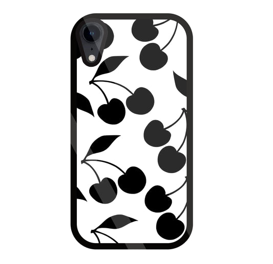 White With Black Cherry Glass Case For Apple iPhone Xr