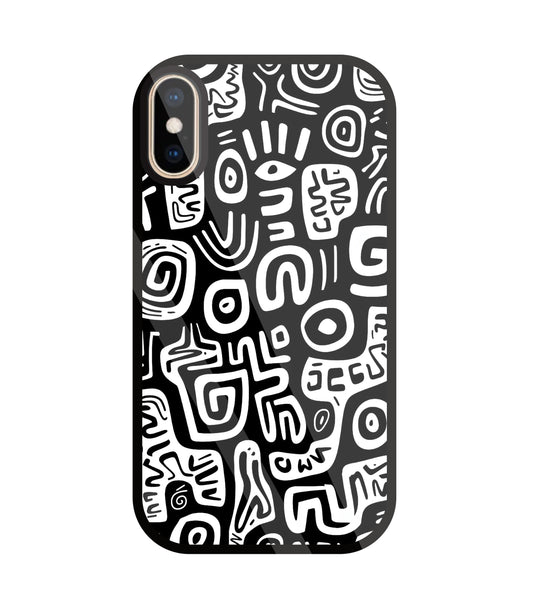 Black And White Doodle Art Glass Case For Apple iPhone Xs