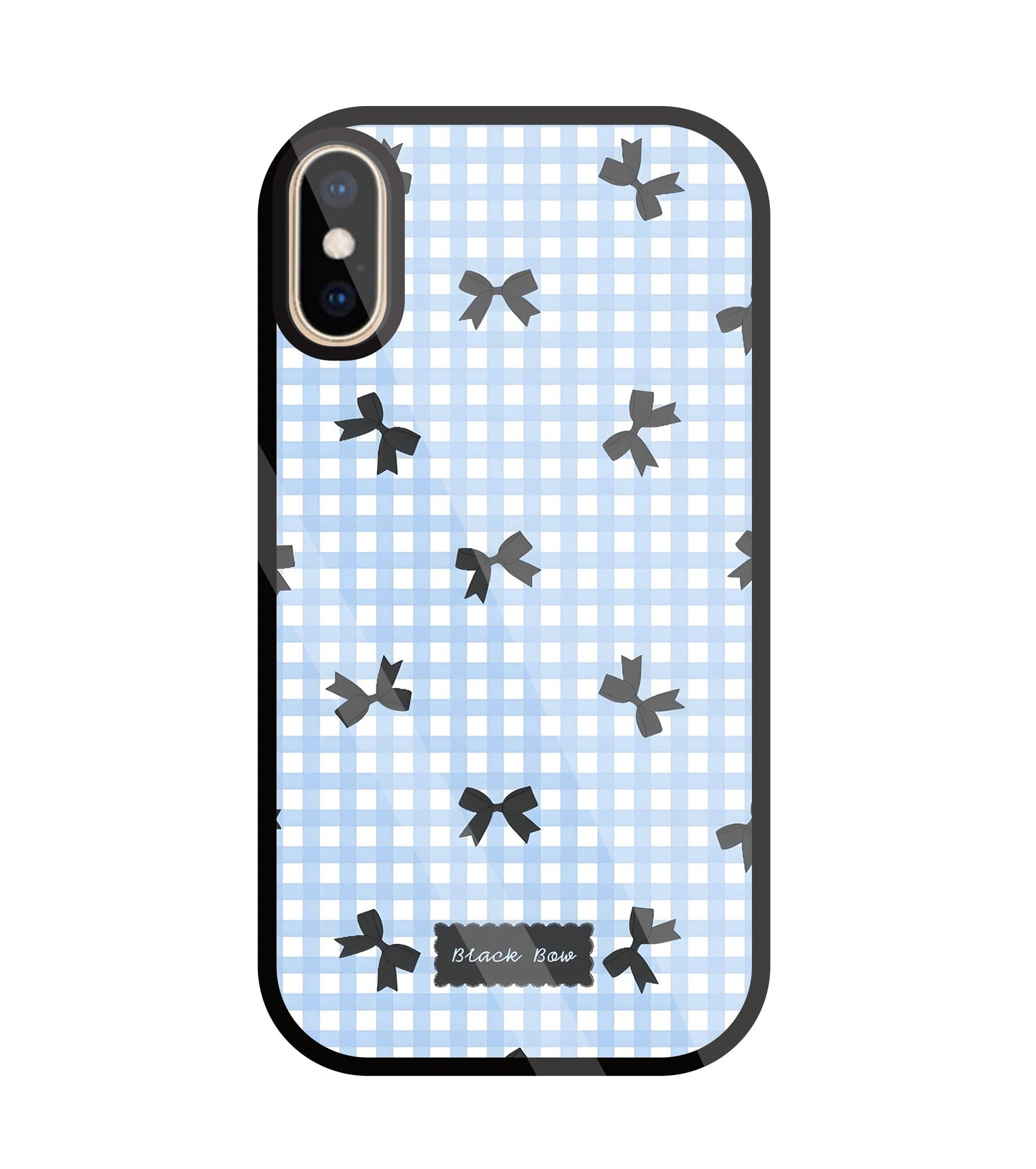Black Ribbon With Check Pattern Glass Case For Apple iPhone Xs