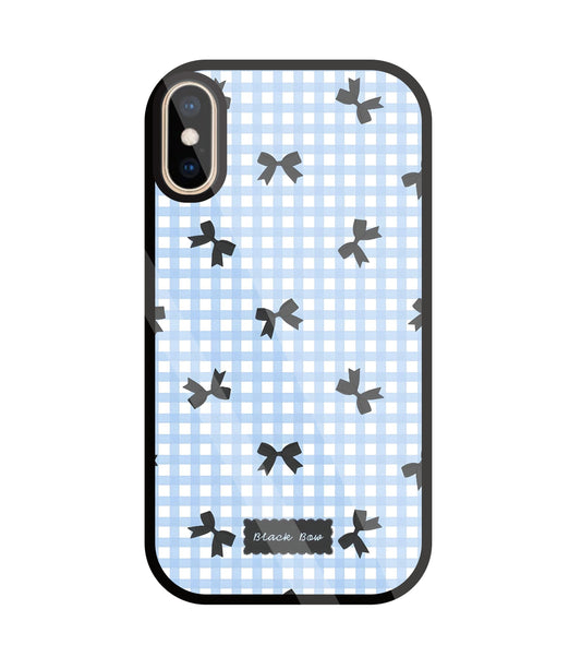 Black Ribbon With Check Pattern Glass Case For Apple iPhone Xs