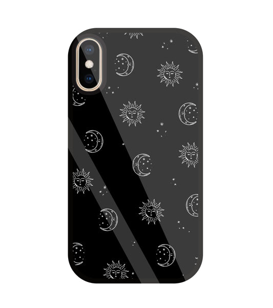 Black Sun With Moon Glass Case For Apple iPhone Xs