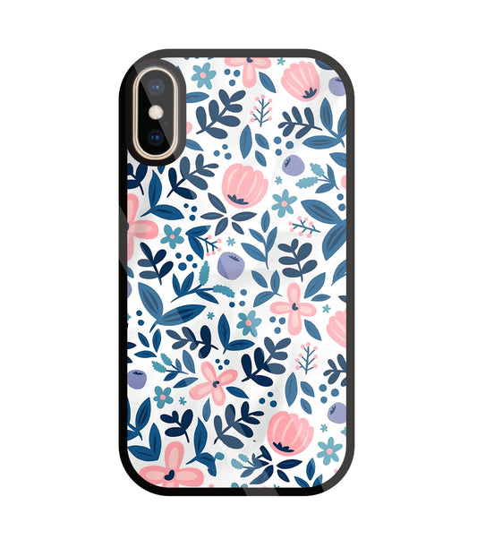 Blue- Pink Flower Pattern Glass Case For Apple iPhone Xs