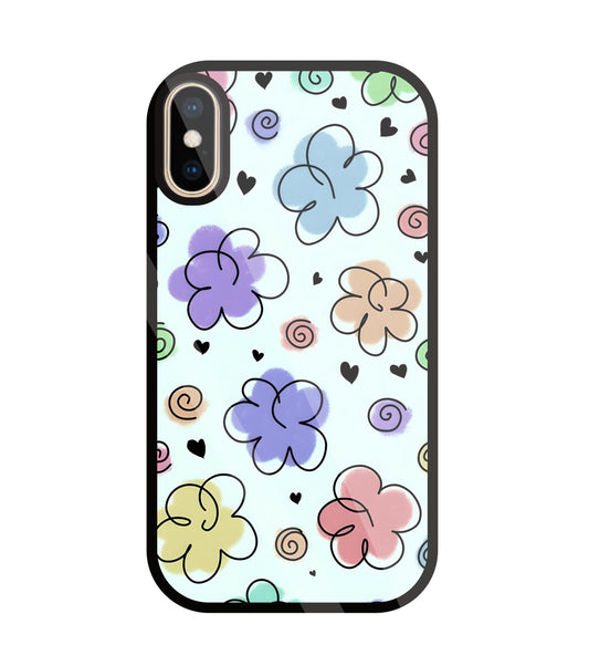 Cute Line Art Flowers Glass Case For Apple iPhone Xs