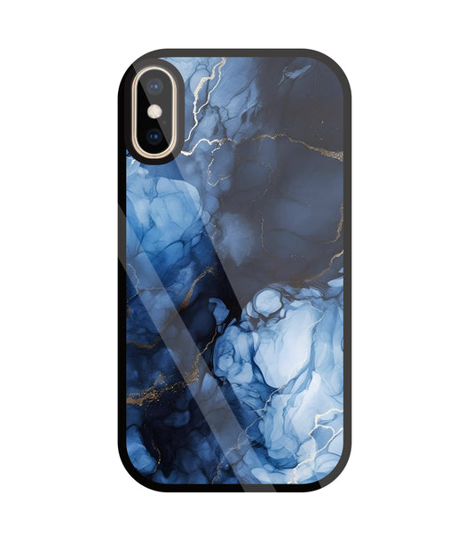 Dark Blue Marble Glass Case For Apple iPhone Xs