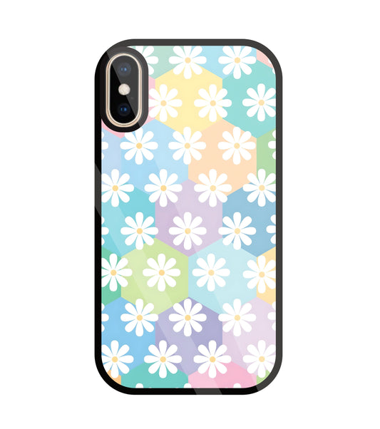Hexagon Daisy Flower Glass Case For Apple iPhone Xs