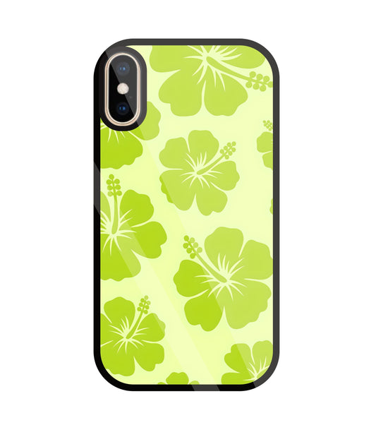 Hibiscus Flower Green Glass Case For Apple iPhone Xs