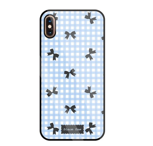 Black Ribbon With Check Pattern Glass Case For Apple iPhone Xs Max