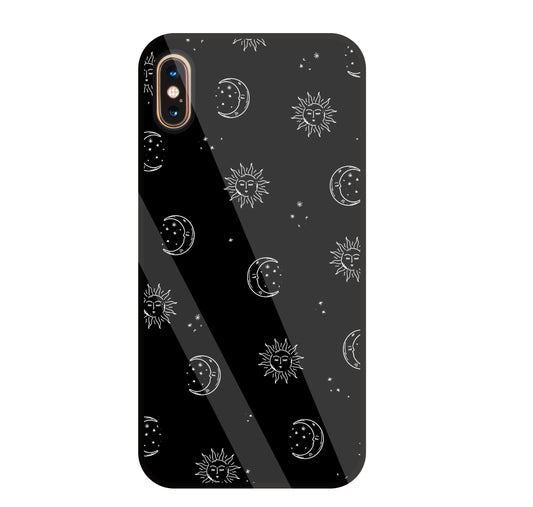 Black Sun With Moon Glass Case For Apple iPhone Xs Max