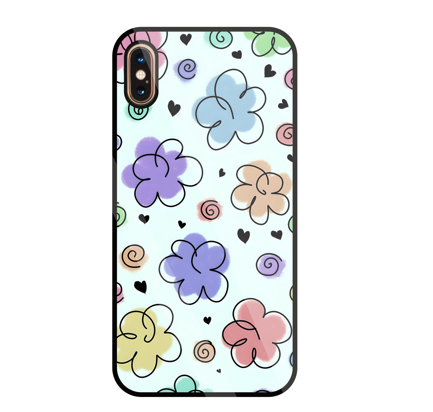 Cute Line Art Flowers Glass Case For Apple iPhone Xs Max