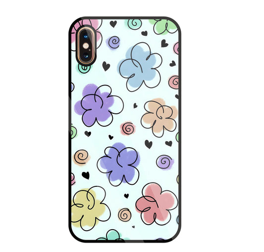 Cute Line Art Flowers Glass Case For Apple iPhone Xs Max