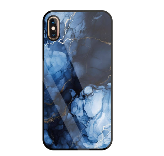 Dark Blue Marble Glass Case For Apple iPhone Xs Max