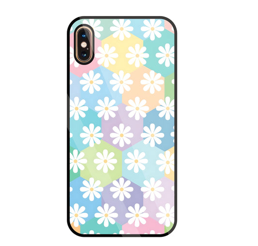 Hexagon Daisy Flower Glass Case For Apple iPhone Xs Max