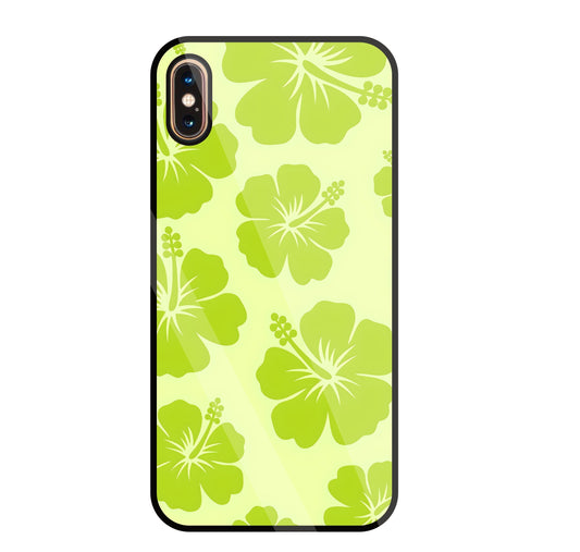 Hibiscus Flower Green Glass Case For Apple iPhone Xs Max