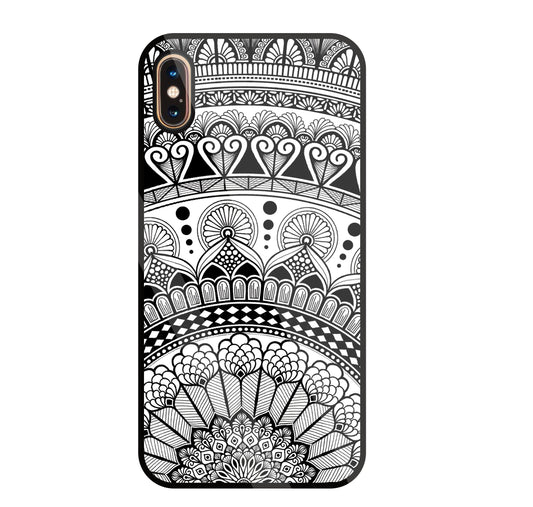 Mandala Pattern Black And White Glass Case For Apple iPhone Xs Max