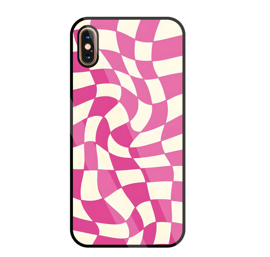 Pink And Off White Illusion Pattern Glass Case For Apple iPhone Xs Max