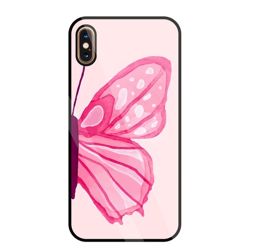 Pink ButterFly Art Glass Case For Apple iPhone Xs Max