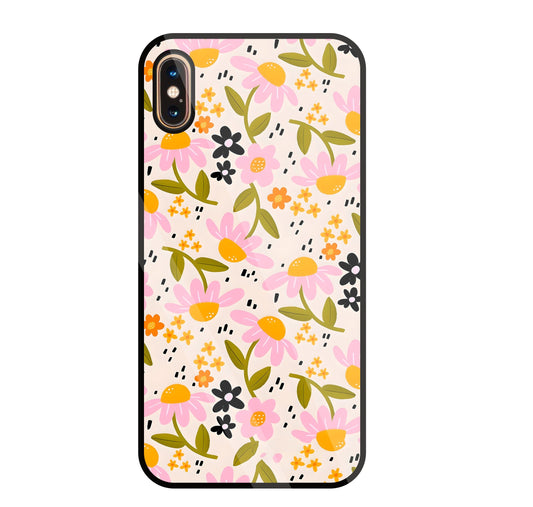 Pink And Yellow Flowers Glass Case For Apple iPhone Xs Max