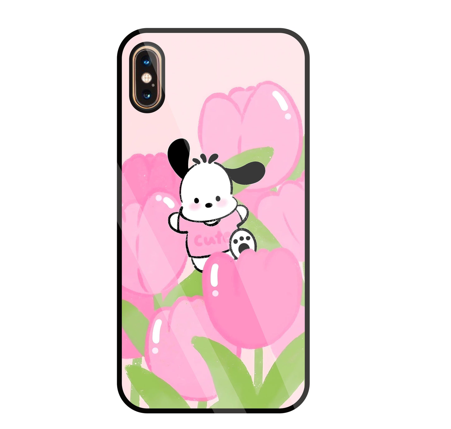 Pochacco Puppy And Rose Glass Case For Apple iPhone Xs Max