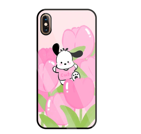 Pochacco Puppy And Rose Glass Case For Apple iPhone Xs Max